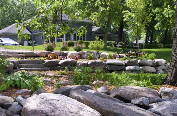 The homeowners wanted a place to relax on their property while their new house is being built.